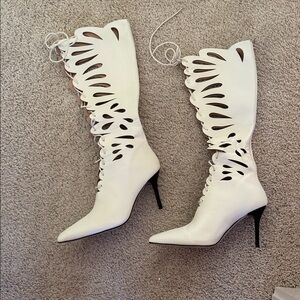 Elegant White Lace-Up Women's Boots